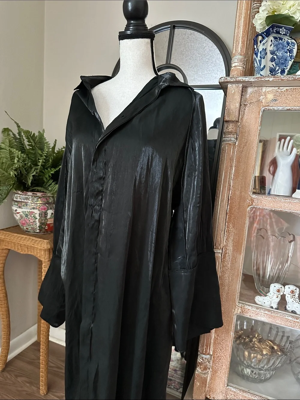 Liquid Black Duster Maxi Button Down Dress